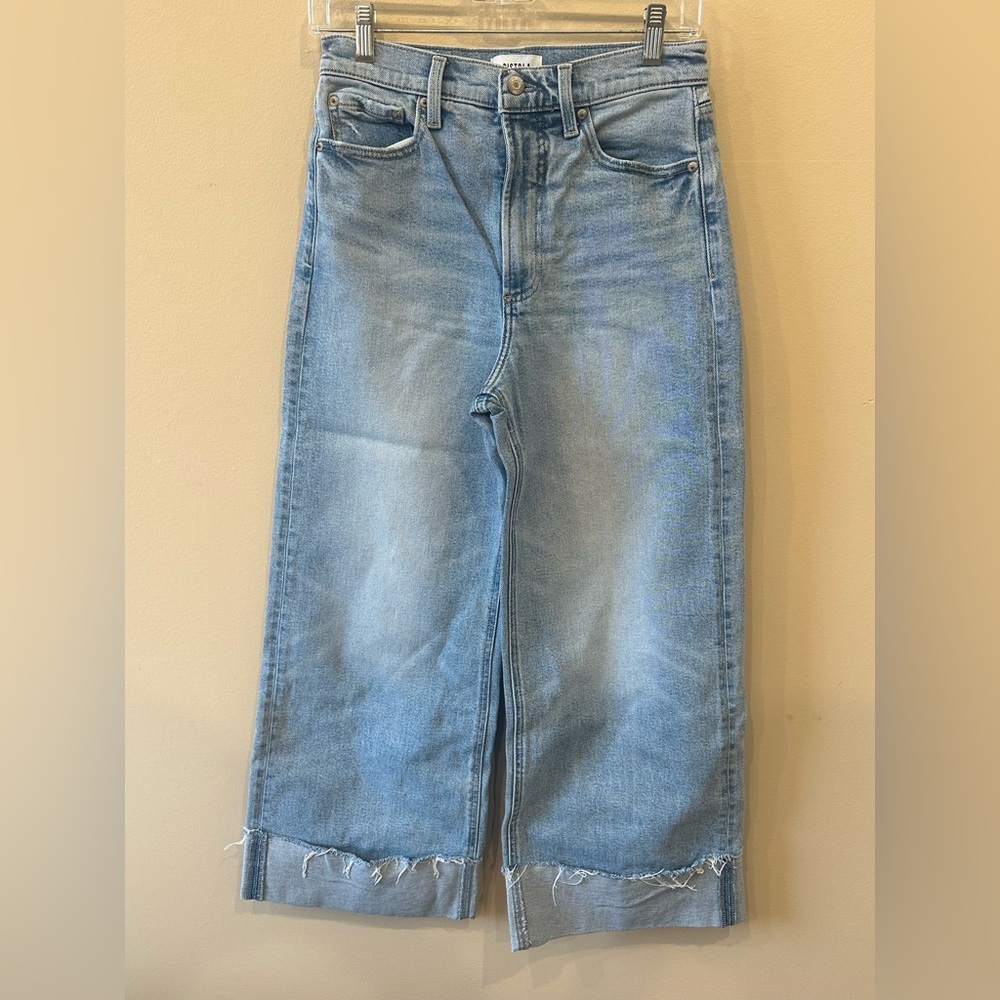 Pistola Lana Light Wash Wide Leg Cropped Jeans Raw Hem High Rise Size 27 - Picture 3 of 10